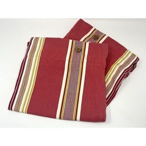 Pottery Barn FRENCH STRIPE Cotton Twill 24” EURO Pillow Shams Red Pair Set Of 2